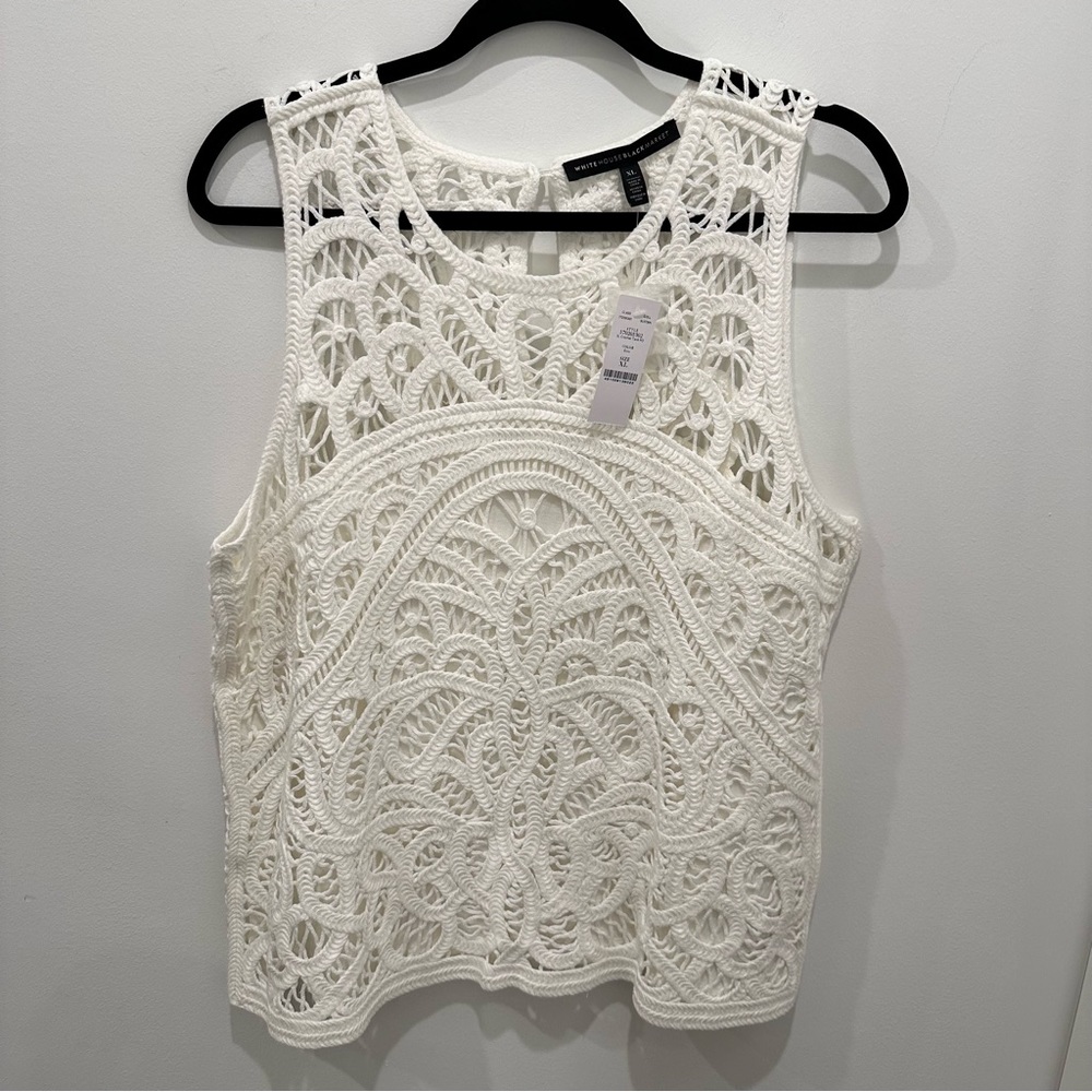 NWT White House Black Market White Sleeveless Crochet Lace Sweater - Picture 4 of 13